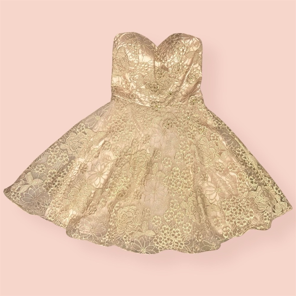 Chi Chi London Golden Embroidered Floral Formal Dress